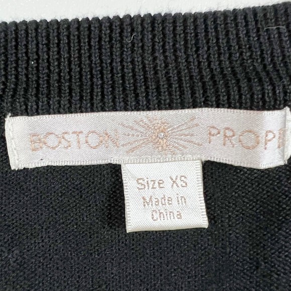 Boston Proper Black Beaded Embroidered Floral V Neck Sweater XS So Soft! - Picture 9 of 14